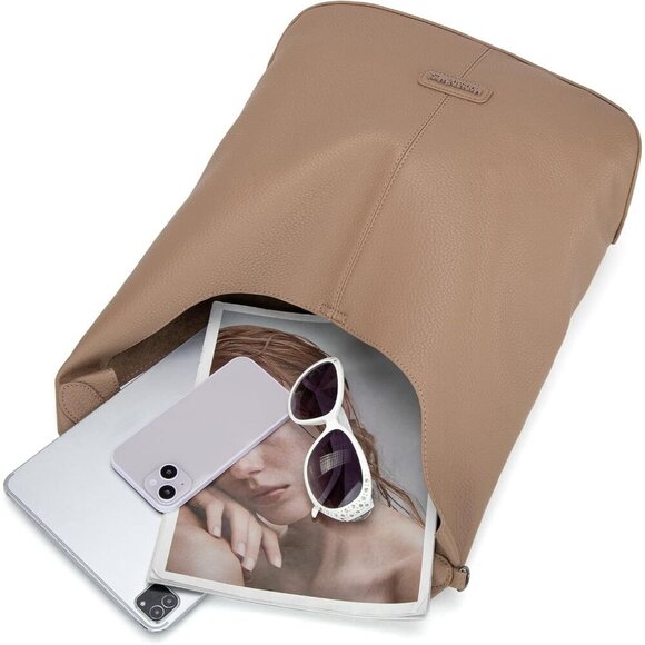 Women Elegance Khaki Imported Vegan Leather Soft Foldable Shoulder Slouchy Bag - Picture 4 of 9